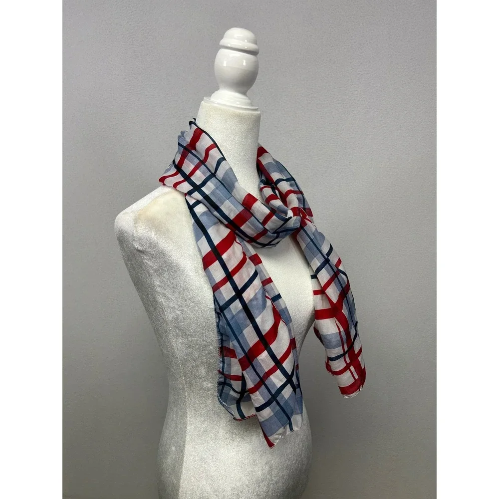 Preppy Americana Greenbrier International Womens OS Red Blue White Plaid Scarf